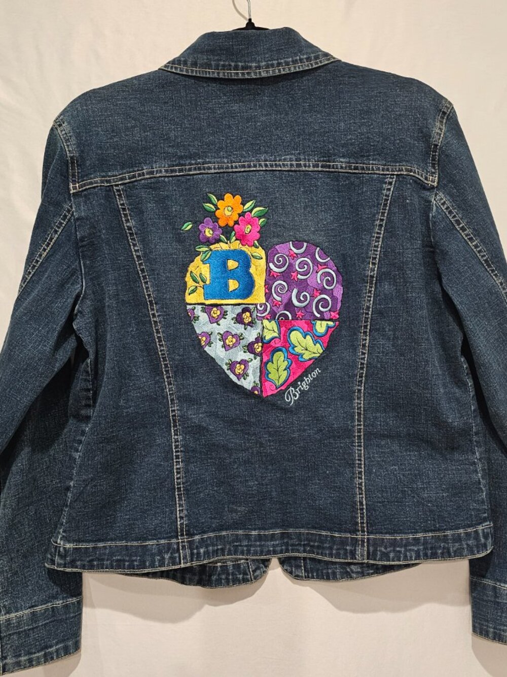 Vintage Brighton Hearts & Paisley Denim Jacket Size L Mint Condition Stretch